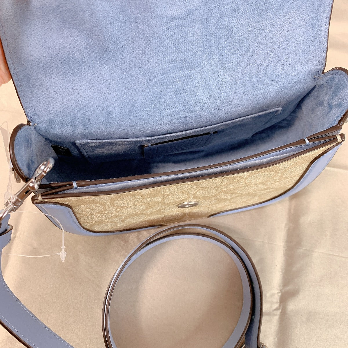 Coach C2806 Georgie Saddle Bag In Signature Canvas In Light Khaki/Marble Blue Coach C2806 Georgie Saddle Bag In Signature Canvas In Light Khaki/Marble Blue